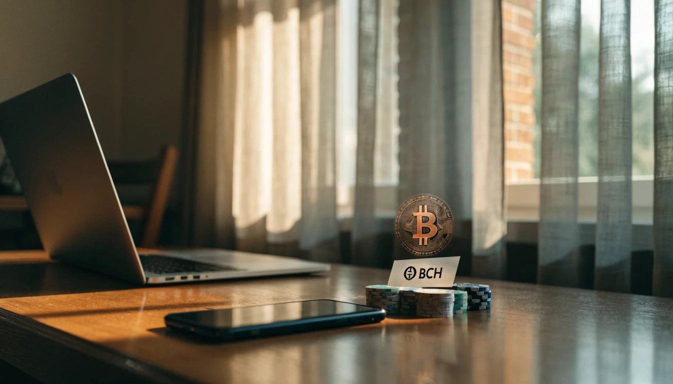 Nederlandse speler met BCH-wallet en casinofiches op bureau