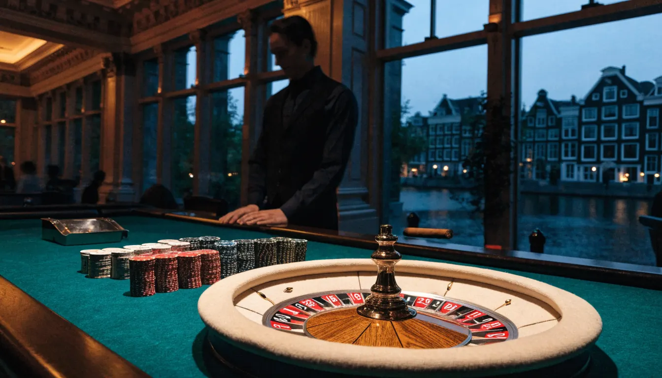 Elegant Nederlands casino-interieur met roulette en chipstapel