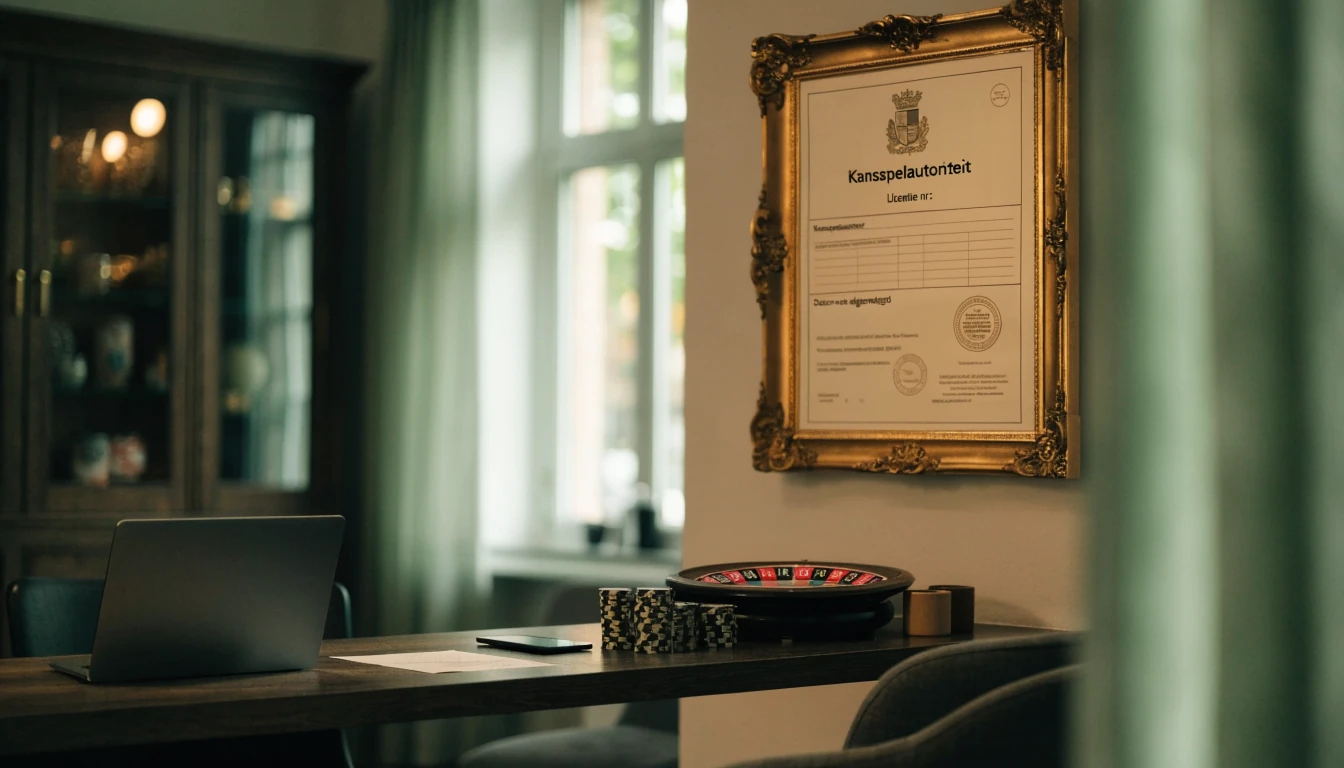 Gelicentieerd Nederlands casino-kantoor met vergunning aan de muur