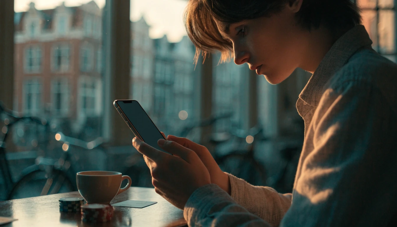 Nederlander met smartphone aan tafel bij storting in online casino