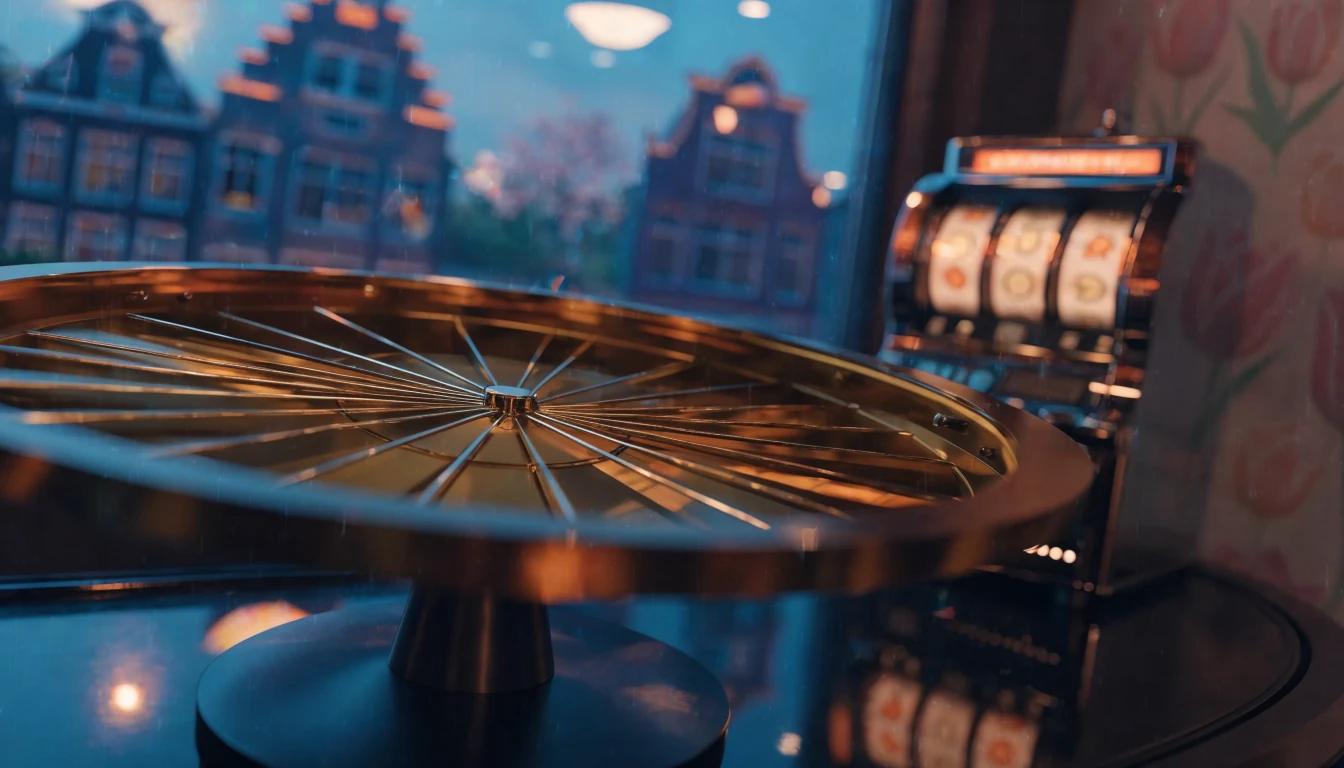 Stijlvolle Nederlandse casino-sfeer met rad van fortuin en gokkast