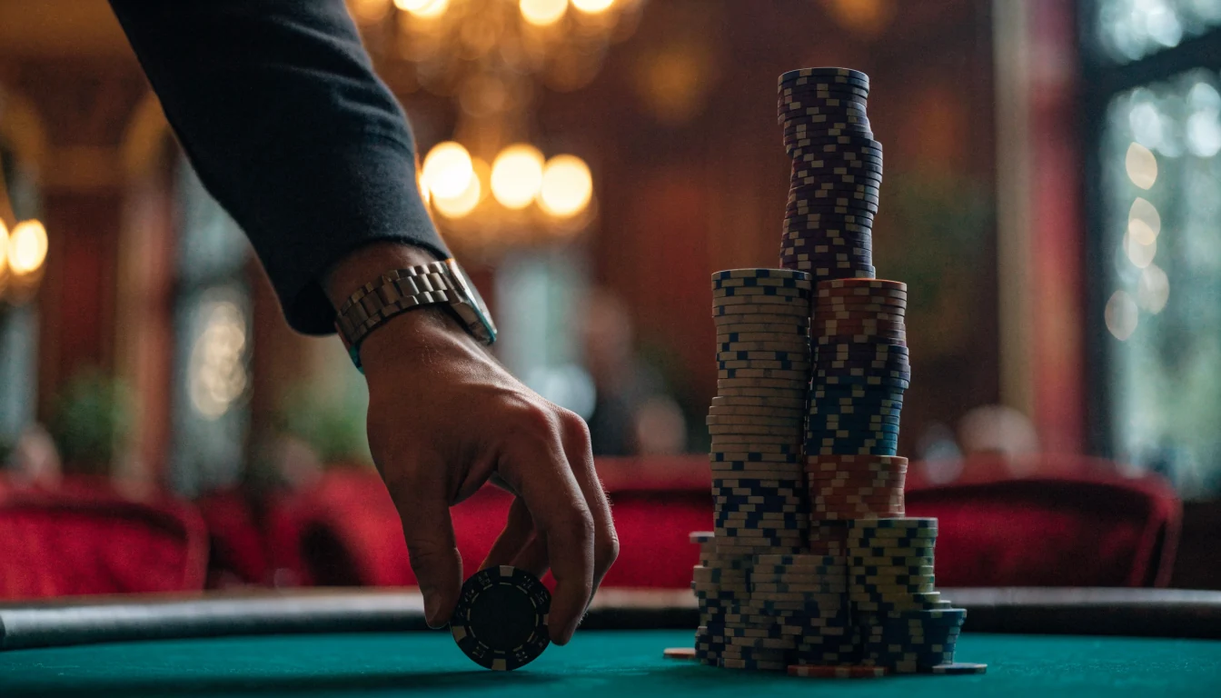 Speler plaatst hoge inzet fiches op casinotafel