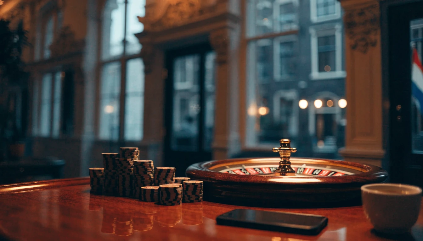 Stijlvolle Holland Casino sfeer met fiches en roulette