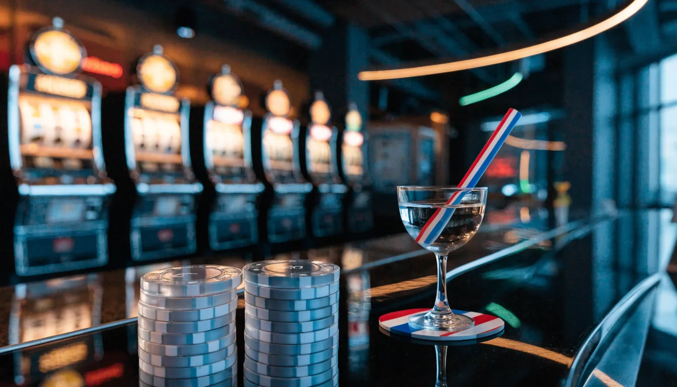 Modern Nederlands casino-interieur met gloednieuwe gokkasten en sfeervolle verlichting