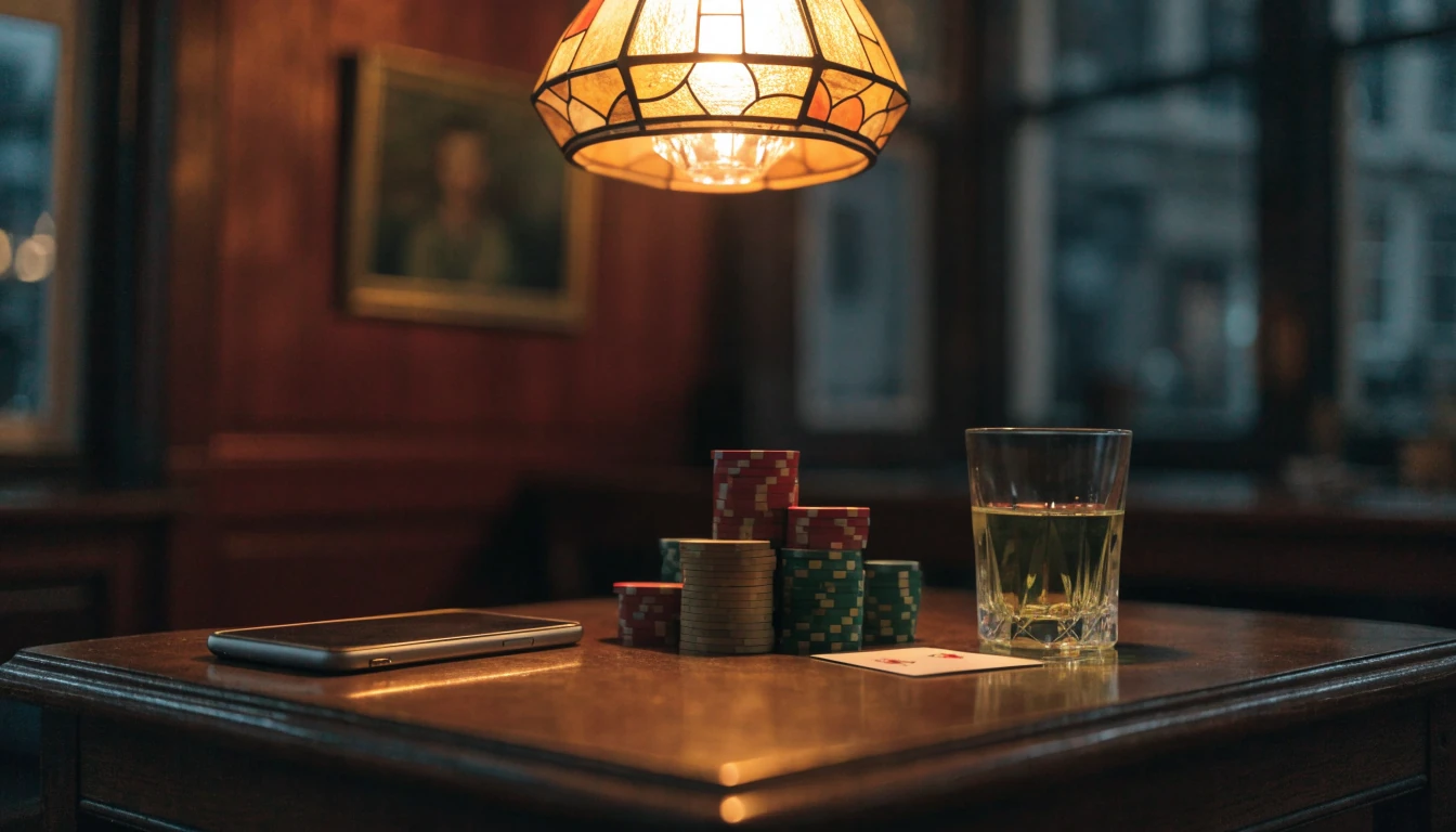 Sfeervolle Amsterdamse bruine kroeg met casinofiches en jenever