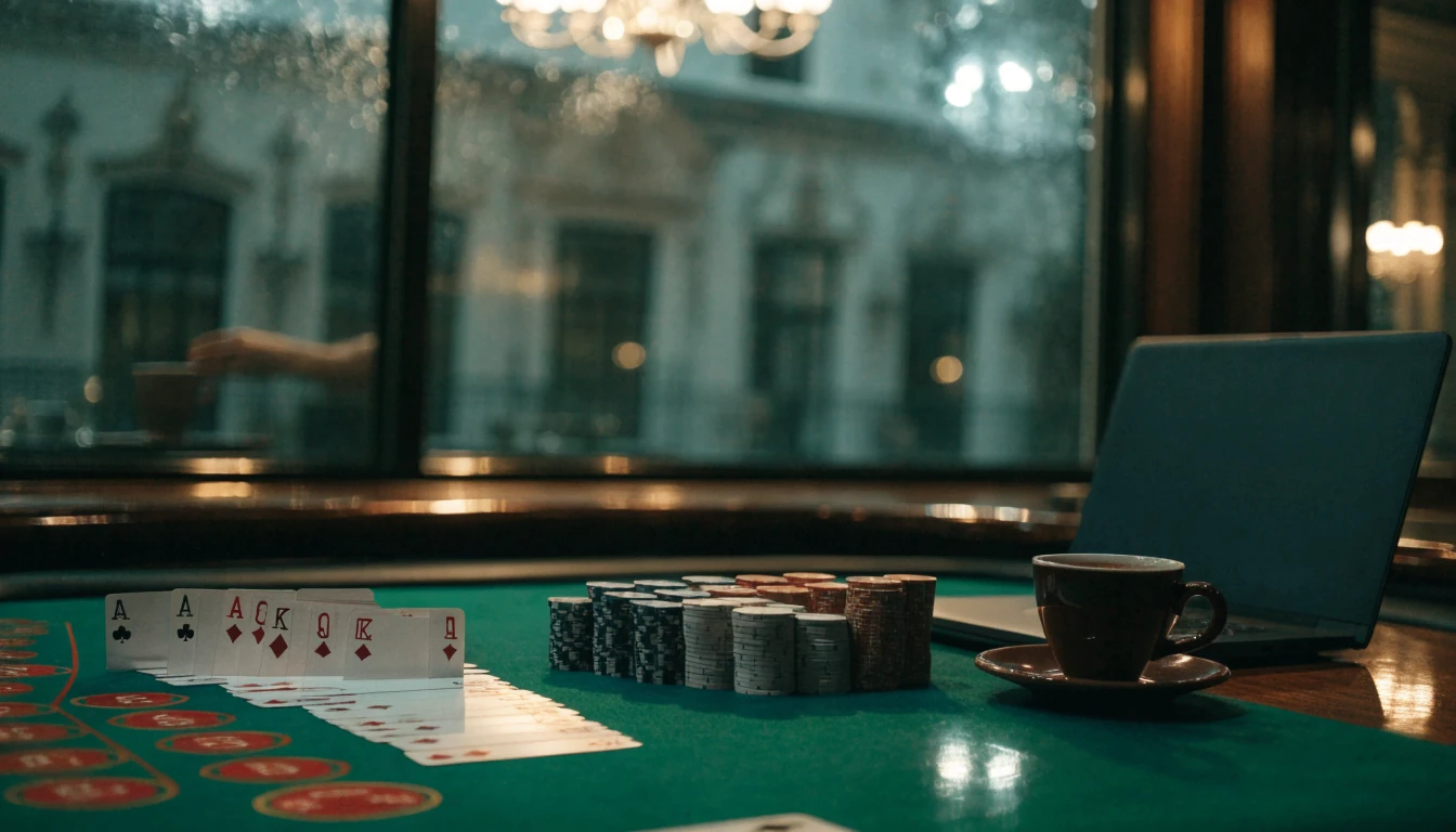 Elegante Nederlandse casinozaal met Punto Banco tafel en chips