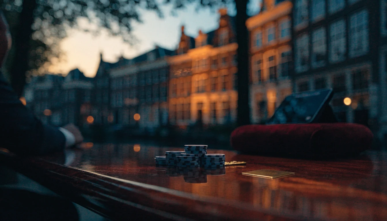 Exclusieve VIP-lounge met casinofiches en gouden sleutelkaart